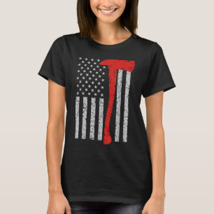 Camiseta Bombeiro American Flag Ax Thin Red Line Patrio