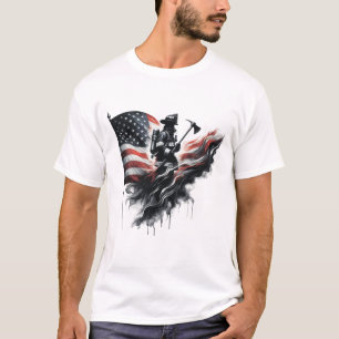 Camiseta Bombeiro americano. Bandeira dos Estados Unidos.