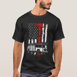 Camiseta Bombeiro Americano, Caminhão de Fogo Vermelho Ax n