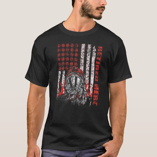 Camiseta Bombeiro americano Flag Gasmask Bombeiro aposentad (Frente)