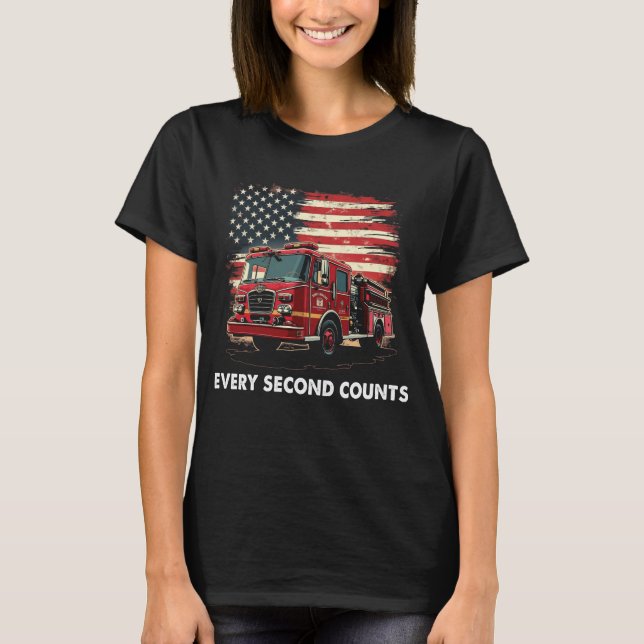Camiseta Bombeiro Americano Flag Thin Red Line (Frente)