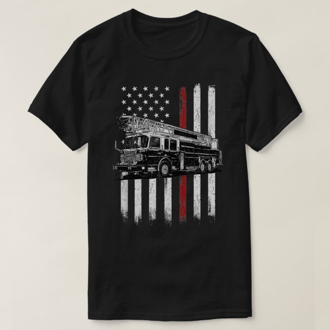 Camiseta Bombeiro americano Flag Thin Red Line Fire Fir (Frente do Design)