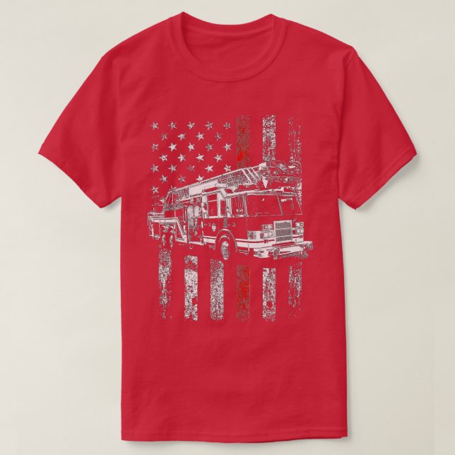Camiseta Bombeiro Americano Flag Thin Red Line Firefighter  (Frente do Design)