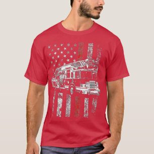 Camiseta Bombeiro Americano Flag Thin Red Line Firefighter