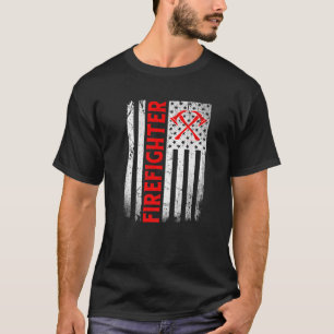 Camiseta Bombeiro Americano Patriótico Vintage Distressed