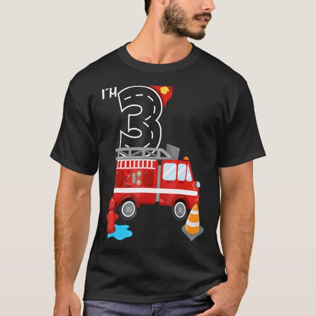 Camiseta Bombeiro aniversário de 3 anos de 3 anos (Frente)