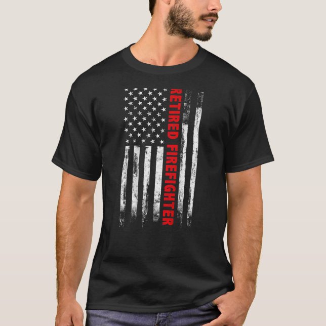 Camiseta Bombeiro Aposentado Thin Red Line - Bandeira Ameri (Frente)