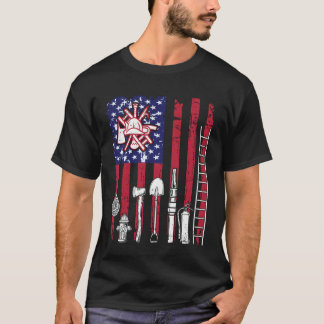 Camiseta Bombeiro Bandeira EUA Bombeiro Caminhão de Bombeir