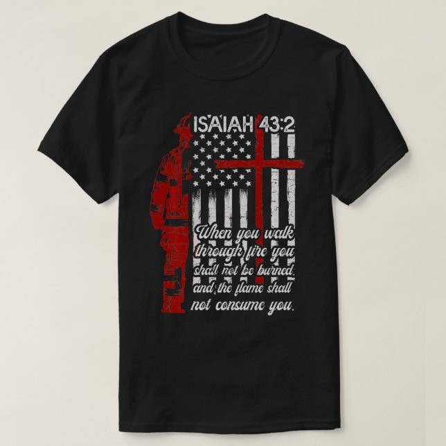Camiseta Bombeiro Bíblia Cristão dos EUA (Frente do Design)