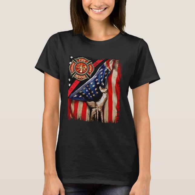 Camiseta Bombeiro Bombeiro Americano Flag Bombeiro Vibes La (Frente)