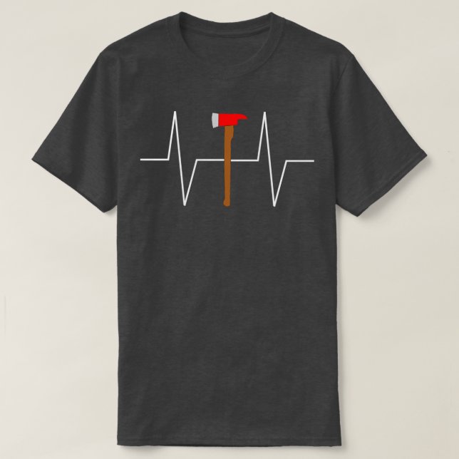 Camiseta Bombeiro Bombeiro Ax Heartbeat EKG Pulso T (Frente do Design)