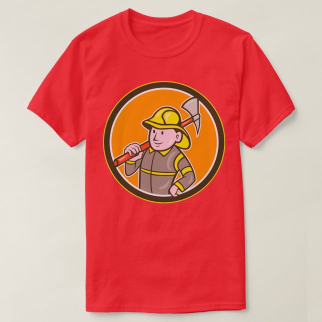 Camiseta Bombeiro Bombeiro Caricatura do Círculo Ax (Frente do Design)