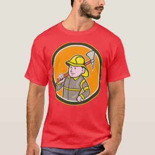 Camiseta Bombeiro Bombeiro Caricatura do Círculo Ax