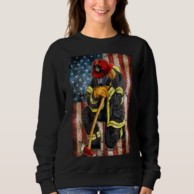 Camiseta Bombeiro Bombeiro Da Bandeira Dos Eua Combatendo P (Frente)