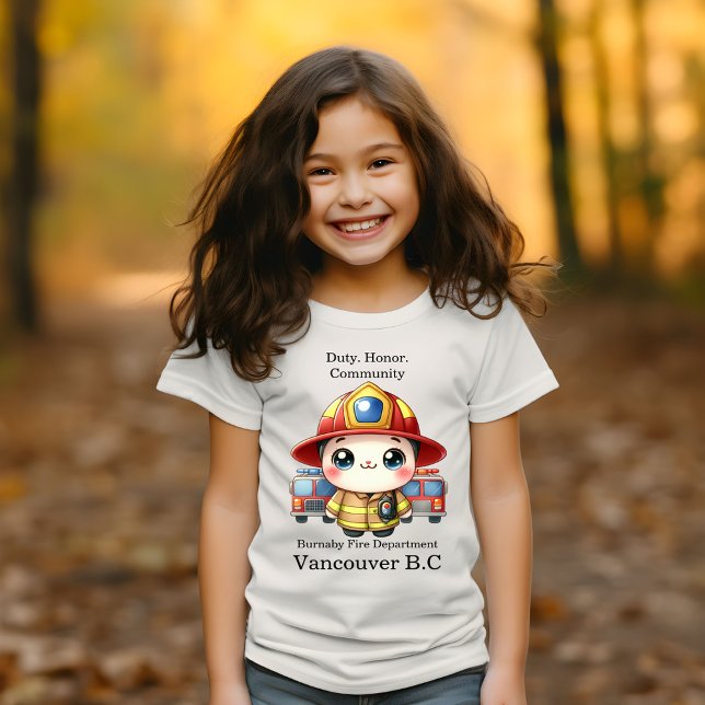 Camiseta Bombeiro bonito com veículos de emergência (Criador carregado)