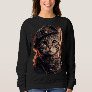 Camiseta Bombeiro Cat Kitten Bombeiro Helmet