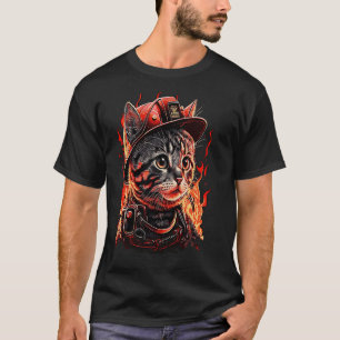 Camiseta Bombeiro Cat Kitten Bombeiro Helmet