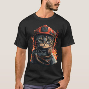 Camiseta Bombeiro Cat Kitten Bombeiro Helmet
