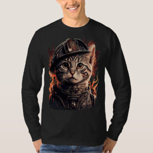Camiseta Bombeiro Cat Kitten Bombeiro Helmet