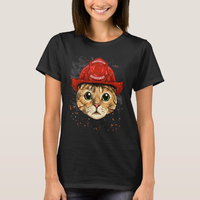 Camiseta Bombeiro Cat Kitten Fire Department Pet (Frente)