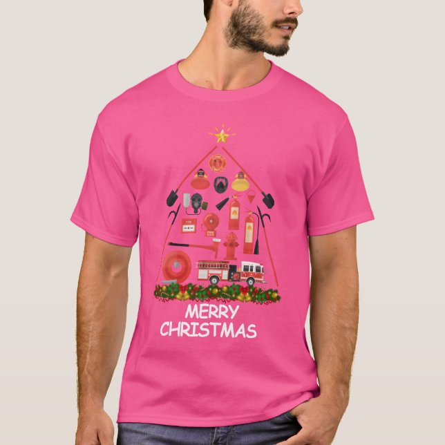 Camiseta Bombeiro Christmasree Felry Natal engraçado (Frente)