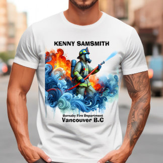 Camiseta Bombeiro corajoso batendo chamas com ondas de água