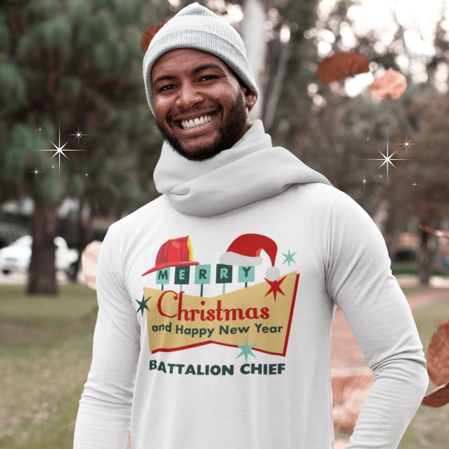 Camiseta Bombeiro Feliz Feliz ano novo de Natal (Personalize with your position, title, name of fire department etc.  )