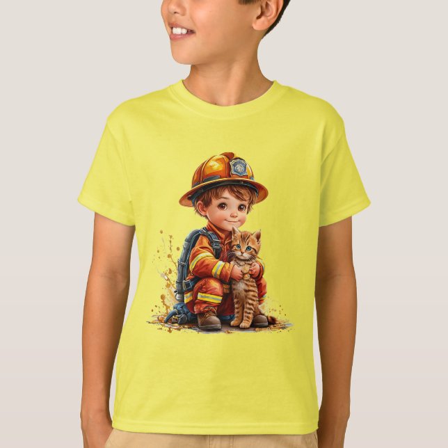 Camiseta 👨‍🚒🐱 Bombeiro Fofo & Resgate de Gatinho Present (Frente)