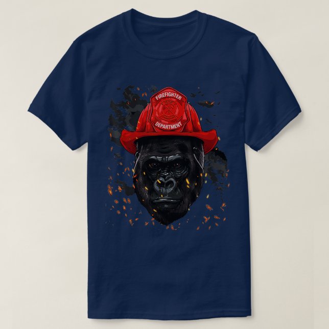 Camiseta Bombeiro Gorilla Ape Fire Department Fireman Mo (Frente do Design)
