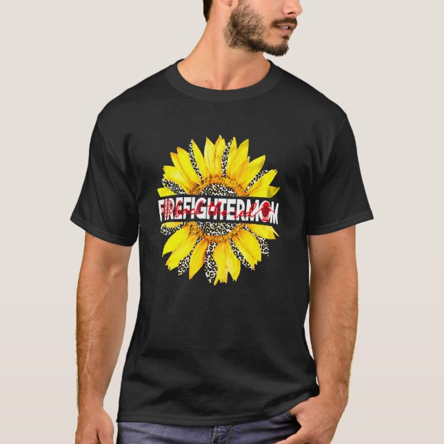 Camiseta Bombeiro Mãe De Volta A Feliz Moça De Girassol Ver (Frente)