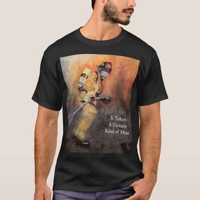Camiseta Bombeiro masculino acendeu-se de volta com camisa- (Frente)