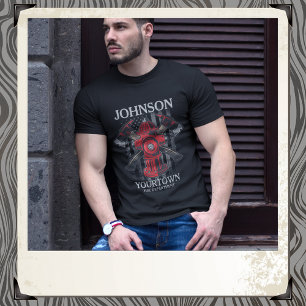 Camiseta Bombeiro NOME Fire Department Hydrant USA Flag