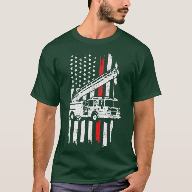 Camiseta Bombeiro Patriótico Presente fino Fogo da Linha Ve (Frente)