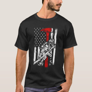 Camiseta Bombeiro Red Ax Distante Fire American Flag