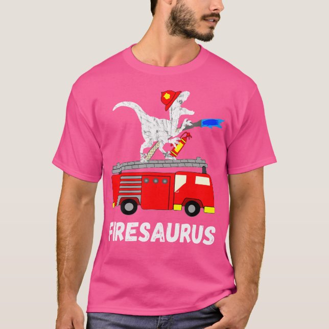 Camiseta Bombeiro Saurus Firecaminhão Firecaminhão Dinossau (Frente)
