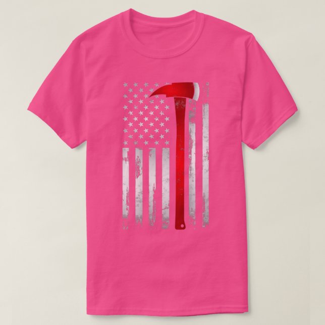 Camiseta Bombeiro Thin Red Line American Flag Ax presente p (Frente do Design)