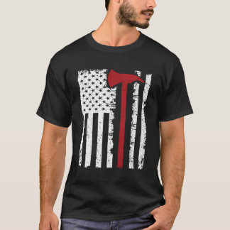 Camiseta Bombeiro Thin Red Line Ax American Flag T-Shir