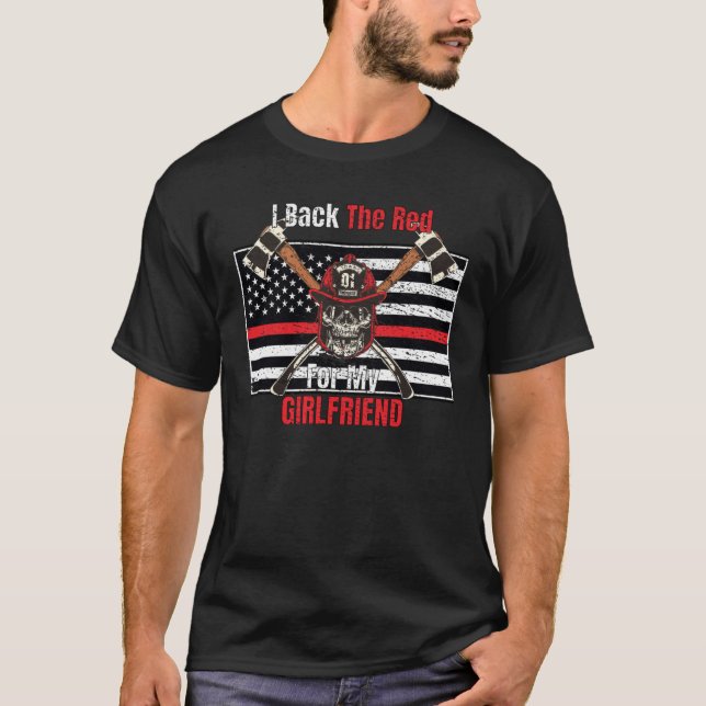 Camiseta Bombeiro Trás o Vermelho para o Meu Namorada (Frente)