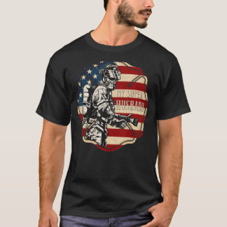 Camiseta Bombeiros de bandeira dos EUA Orgulhosos do meu Bo
