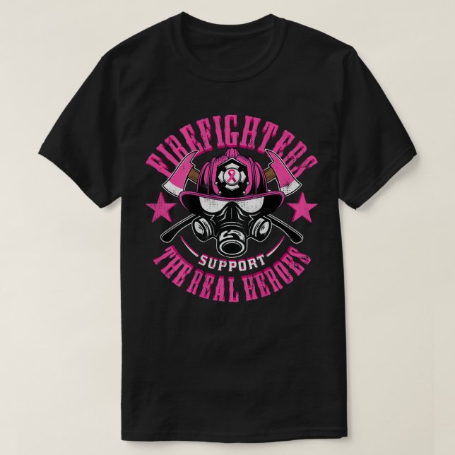 Camiseta Bombeiros de bombeiro Cancer de mama Real H (Frente do Design)