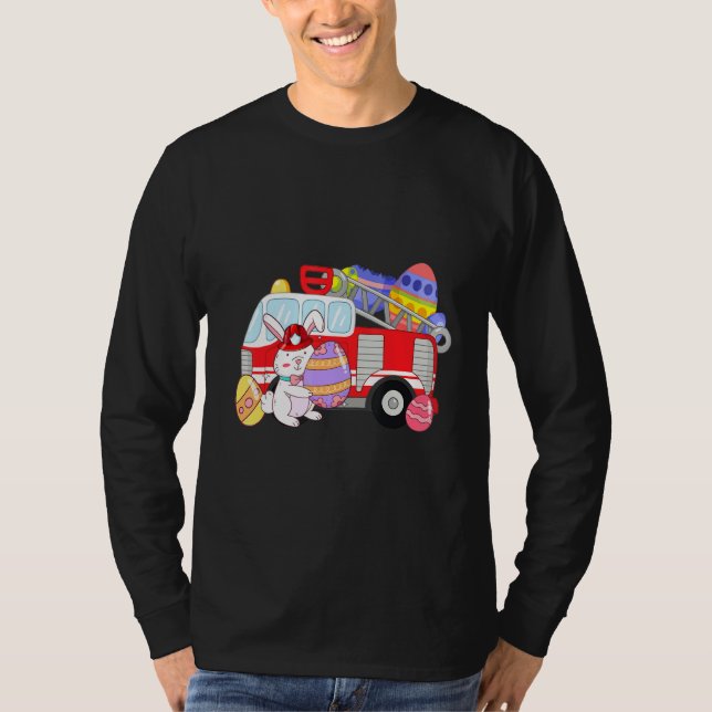 Camiseta Bombeiros do Dia de Bombeiros do Bunny Riding (Frente)