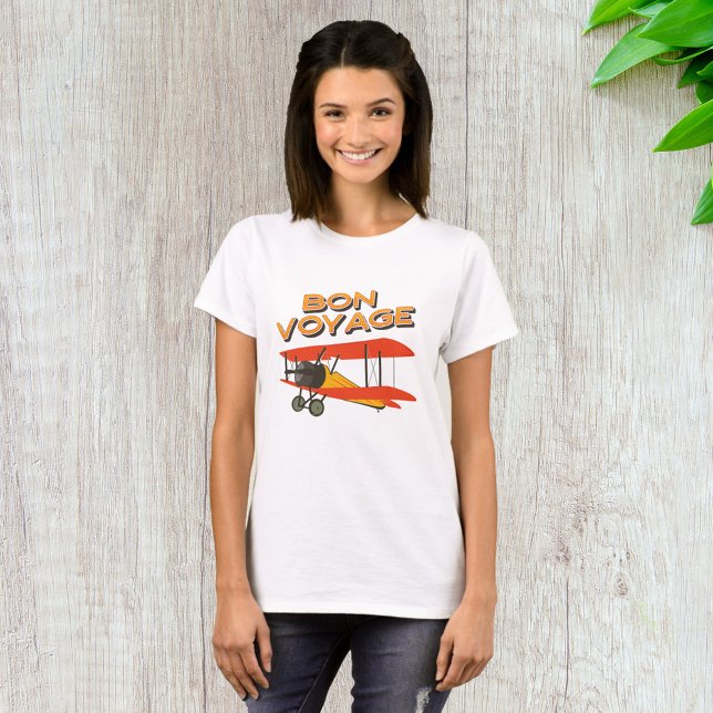 Camiseta Bon Voyage Biplane Vintage Avião (Criador carregado)