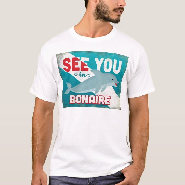 Camiseta Bonaire Dolphin - Viagens vintage retrô (Frente)