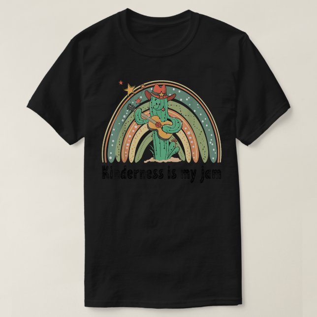 Camiseta Bondade É Meu Jam Cactus Tocar Violão Arco-Íris (Frente do Design)