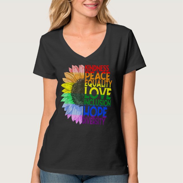Camiseta Bondade Igualdade Amor Lgbt Orgulho Arco-Íris Band (Frente)