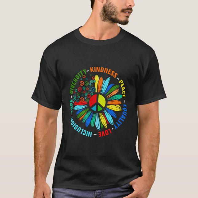Camiseta Bondade Igualdade de paz Inclusão de amor Fígados  (Frente)
