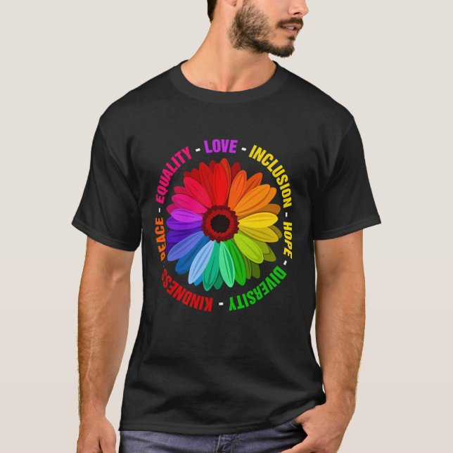 Camiseta Bondade Igualdade de paz Inclusão de amor Fígados  (Frente)