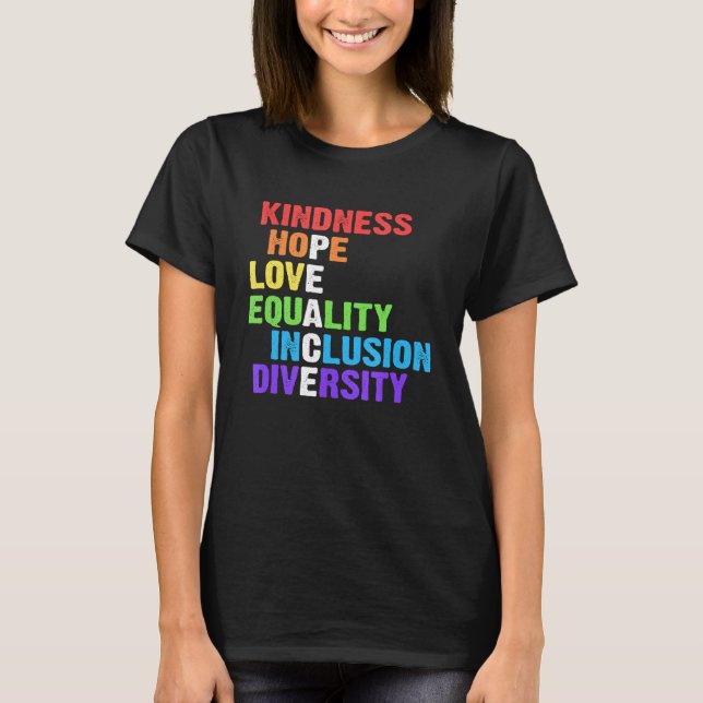 Camiseta Bondade Igualdade de Paz Inclusão Diversidade Huma (Frente)