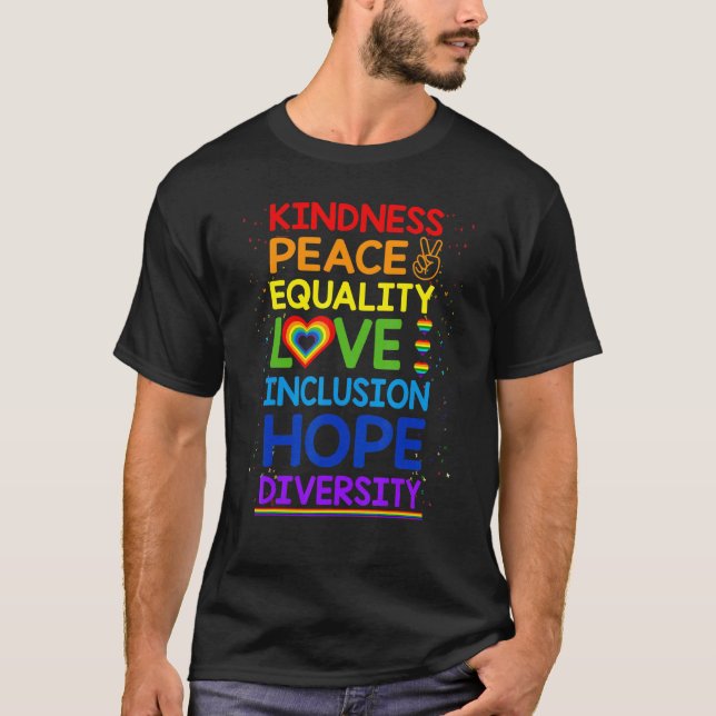 Camiseta Bondade Igualdade de Paz Inclusão Diversidade Huma (Frente)