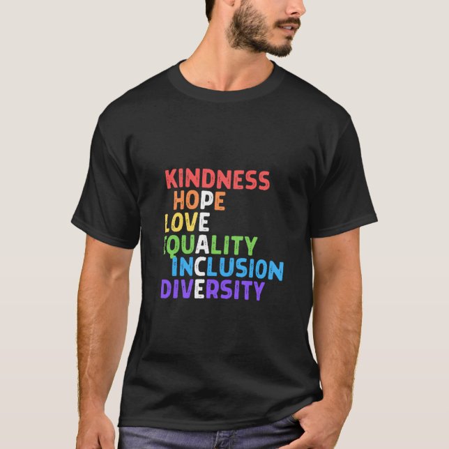 Camiseta Bondade Igualdade de Paz Inclusão Diversidade Huma (Frente)